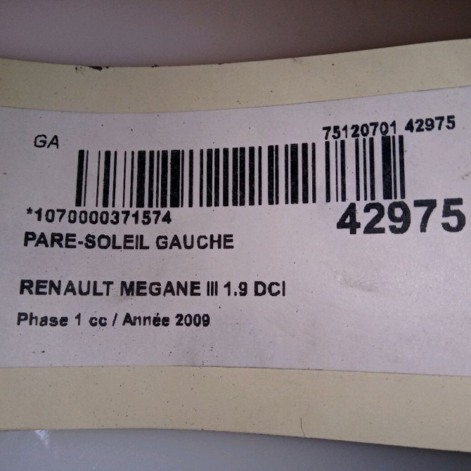 Pare-soleil gauche occasion RENAULT MEGANE III Phase 1 11-2008->01-2012 1.9 DCI 130ch 964010028R 4