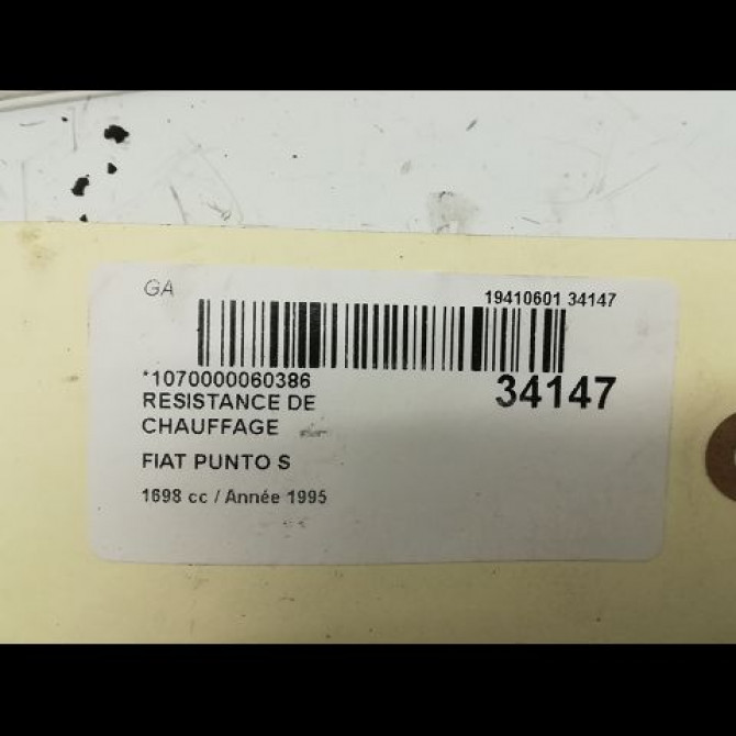 Resistance de chauffage occasion FIAT PUNTO I Phase 1 11-1993->10-1999 D S 46721165 5