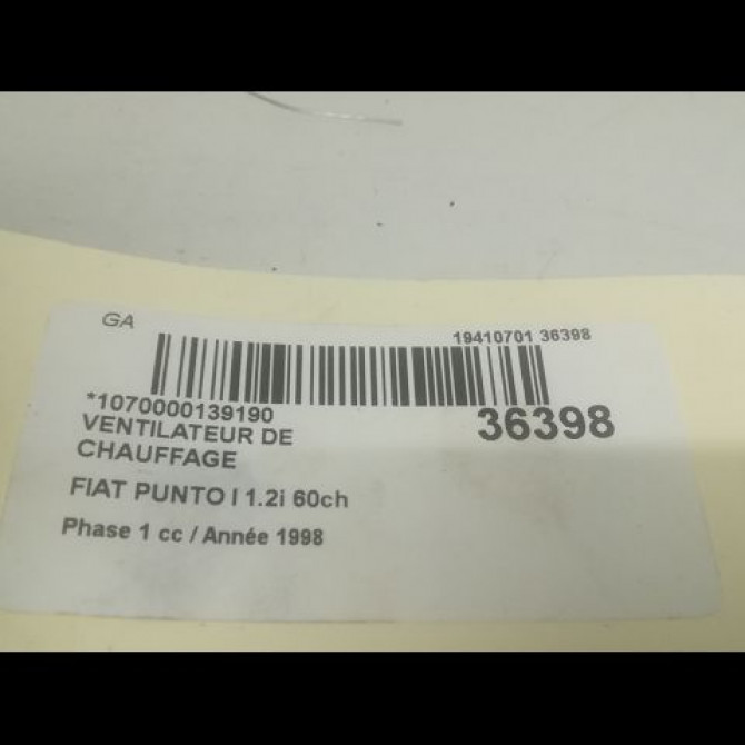Ventilateur de chauffage occasion FIAT PUNTO I Phase 1 11-1993->10-1999 1.2i 60ch 46721251 3