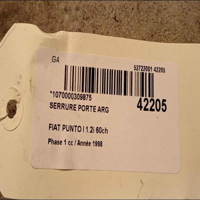 Serrure porte arg occasion FIAT PUNTO I Phase 1 11-1993->10-1999 1.2i 60ch 46759844 3