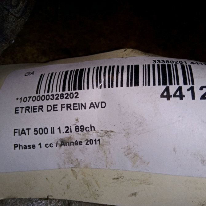 Etrier de frein avant droit occasion FIAT 500 II 500 II Phase 1 2007-07-01->2016-03-31 1.2i 69ch 77364842 3