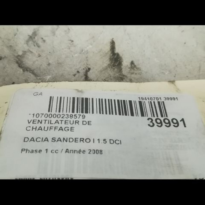 Ventilateur de chauffage occasion DACIA SANDERO I Phase 1 06-2008->10-2012 1.5 DCI 85ch 272106020R 3