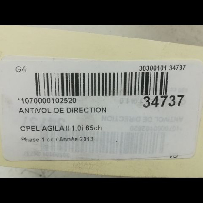 Antivol de direction occasion OPEL AGILA II Phase 1 03-2008->12-2014 1.0i 65ch 93197027 4