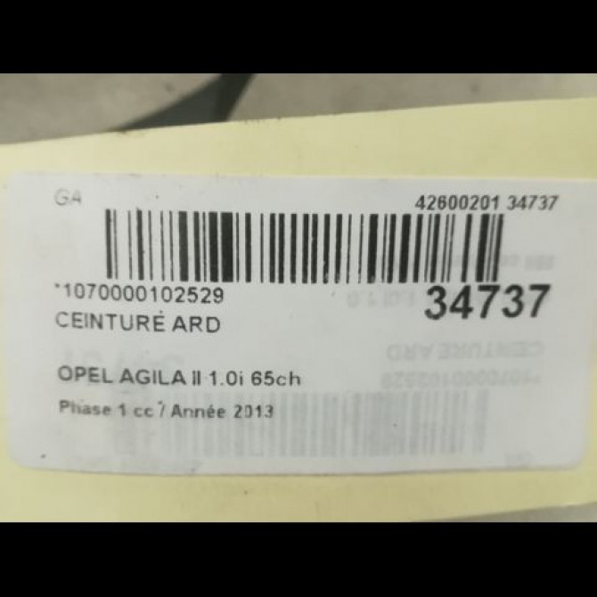 Ceinture arrière droite occasion OPEL AGILA II Phase 1 03-2008->12-2014 1.0i 65ch 95515848 4
