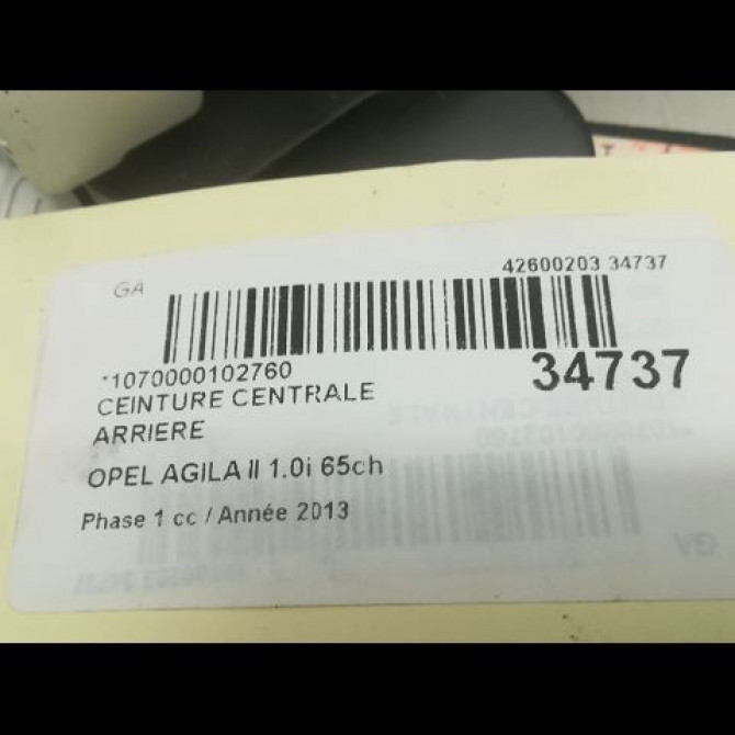 Ceinture centrale arriere occasion OPEL AGILA II Phase 1 03-2008->12-2014 1.0i 65ch 95515848 4