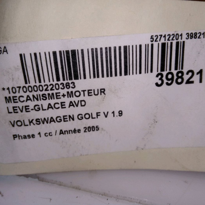 Mecanisme + moteur lève-glace avant droit occasion VOLKSWAGEN GOLF V Phase 1 11-2003->10-2008 1.9 TDI 90ch 1K4837462B 5