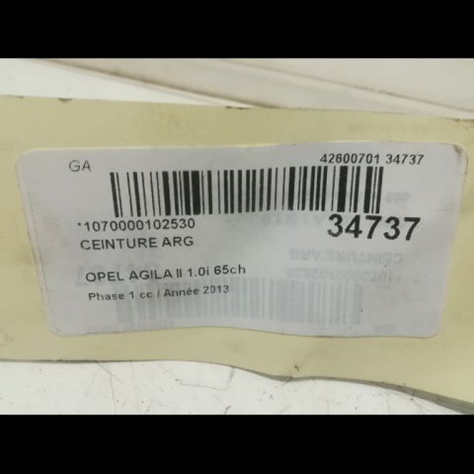 Ceinture arrière gauche occasion OPEL AGILA II Phase 1 03-2008->12-2014 1.0i 65ch 95515849 4