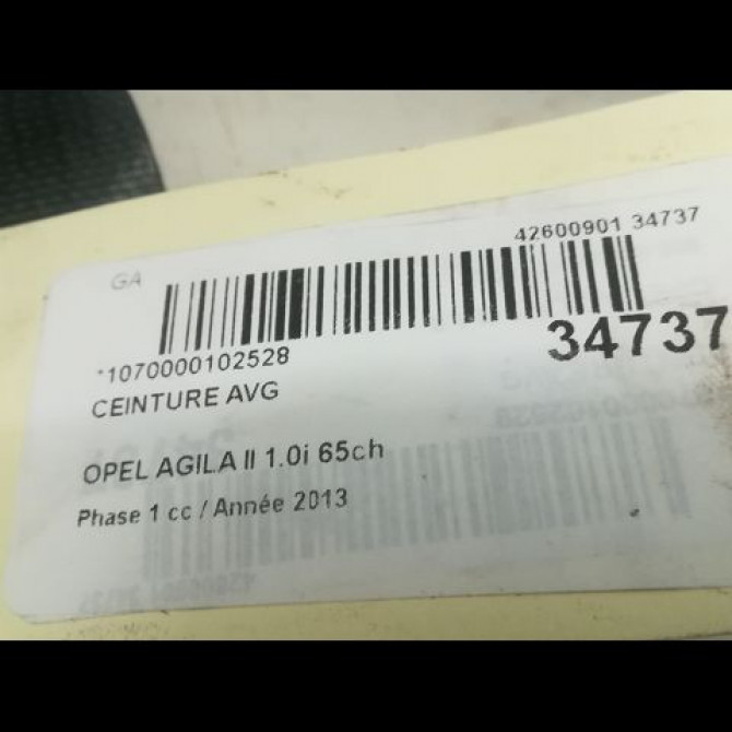 Ceinture avant gauche occasion OPEL AGILA II Phase 1 03-2008->12-2014 1.0i 65ch 95515802 5