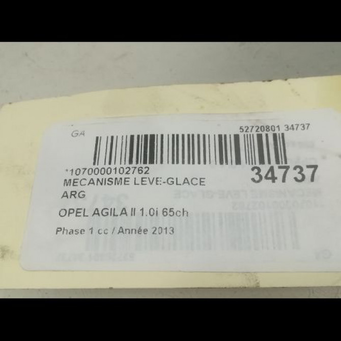 Mecanisme leve-glace arrière gauche occasion OPEL AGILA II Phase 1 03-2008->12-2014 1.0i 65ch 93193323 4