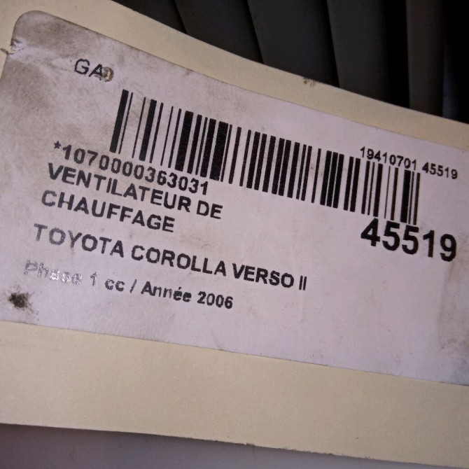 Ventilateur de chauffage occasion TOYOTA COROLLA VERSO II Phase 1 05-2004->06-2007 136 D-4D 871300F061 4