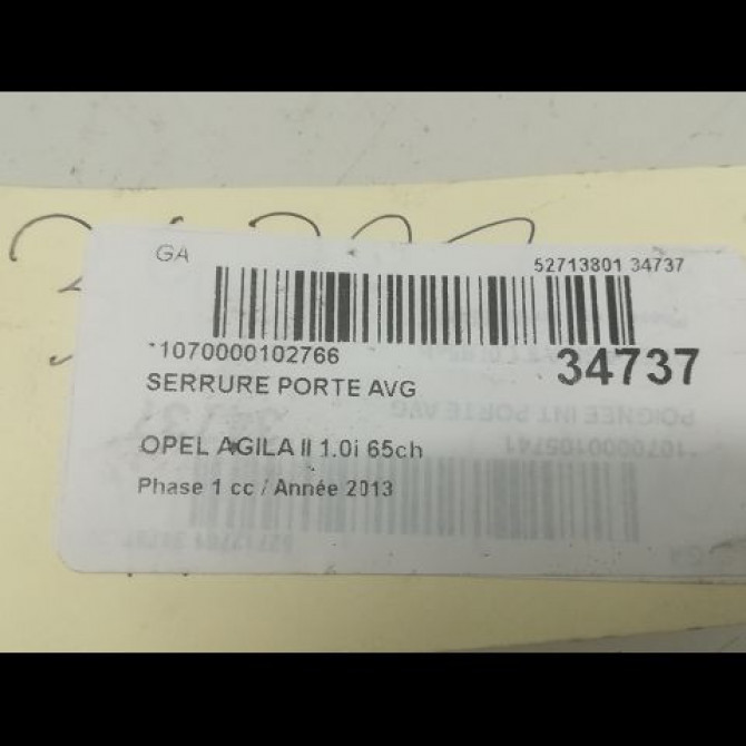 Poignee int porte avg occasion OPEL AGILA II Phase 1 03-2008->12-2014 1.0i 65ch 93195908 3