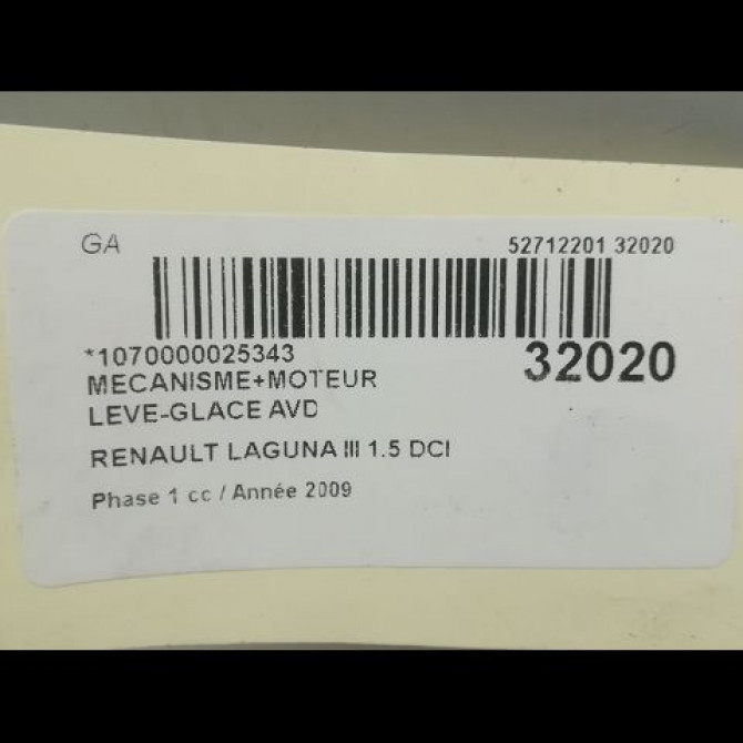 Mecanisme + moteur lève-glace avant droit occasion RENAULT LAGUNA III Phase 1 10-2007->10-2010 1.5 DCI 807000002R 5