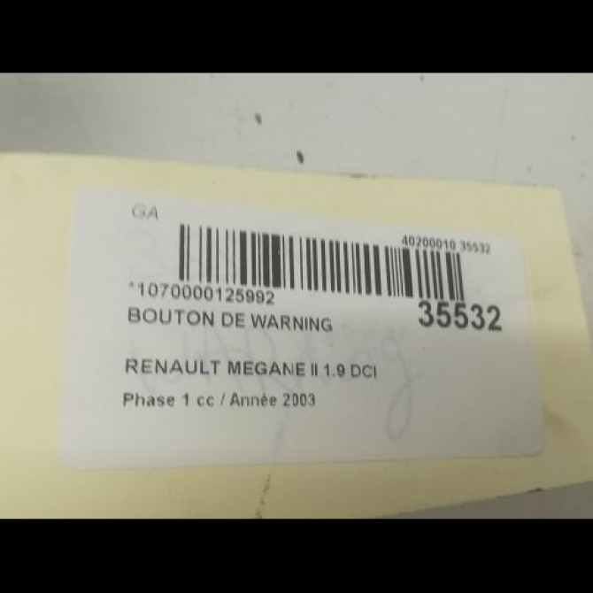 Bouton de warning occasion RENAULT MEGANE II Phase 1 09-2003->12-2005 1.9 DCI 120ch 8200107808 3