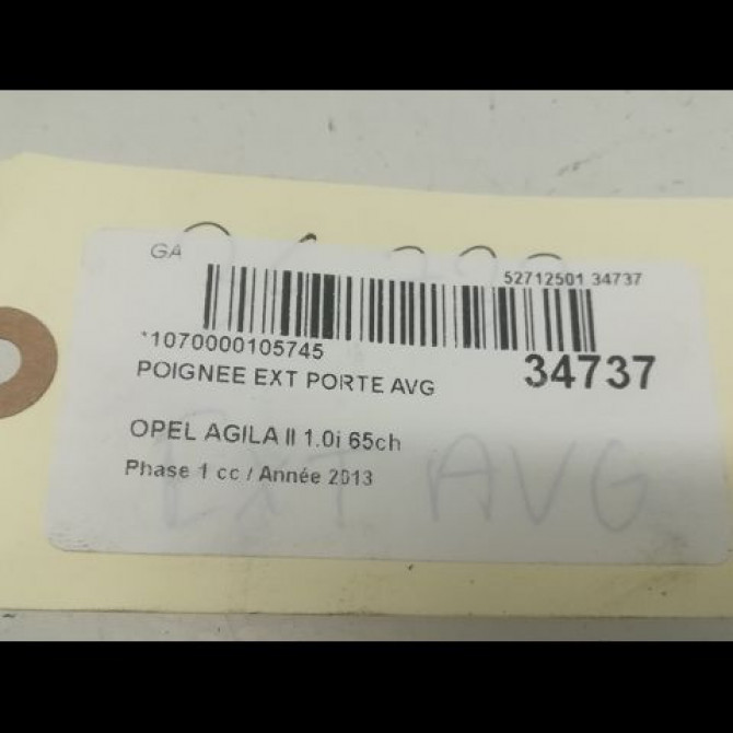 Poignee ext porte avg occasion OPEL AGILA II Phase 1 03-2008->12-2014 1.0i 65ch 95515819 3