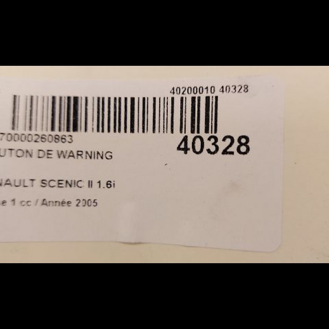 Bouton de warning occasion RENAULT SCENIC II Phase 1 03-2004->09-2006 1.6i 110ch 8200107808 2