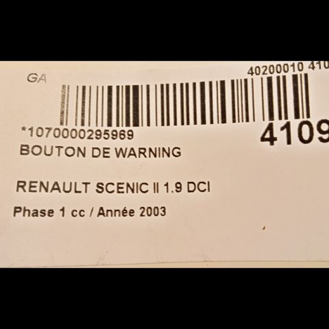 Bouton de warning occasion RENAULT SCENIC II Phase 1 03-2004->09-2006 1.9 DCI 120ch 8200107808 3