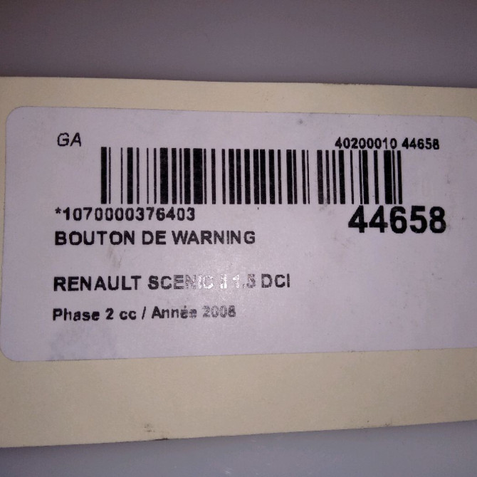 Bouton de warning occasion RENAULT SCENIC II Phase 2 09-2006->04-2009 1.5 DCI 105ch 8200107808 4