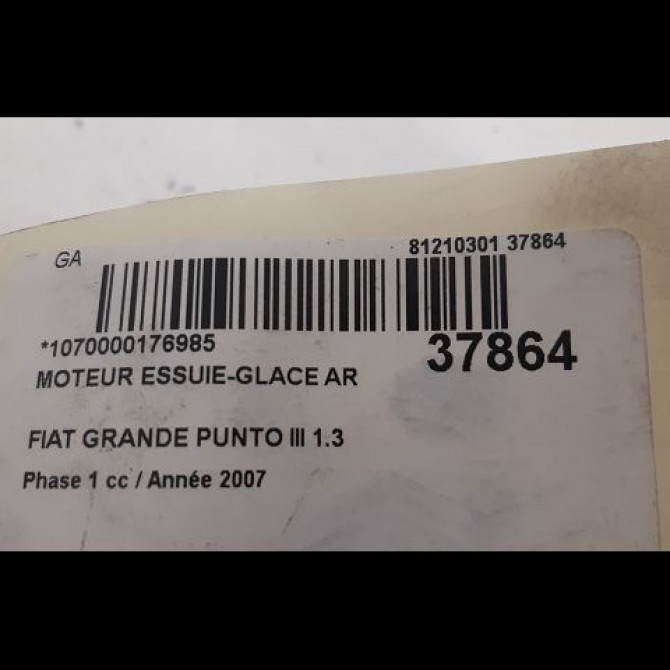 Moteur essuie-glace arrière occasion FIAT GRANDE PUNTO III Phase 1 09-2005->12-2013 1.3 DT MULTIJET 16v 90ch 51757867 3