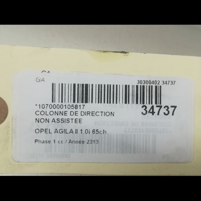 Colonne de direction non assistee occasion OPEL AGILA II Phase 1 03-2008->12-2014 1.0i 65ch 93194043 4