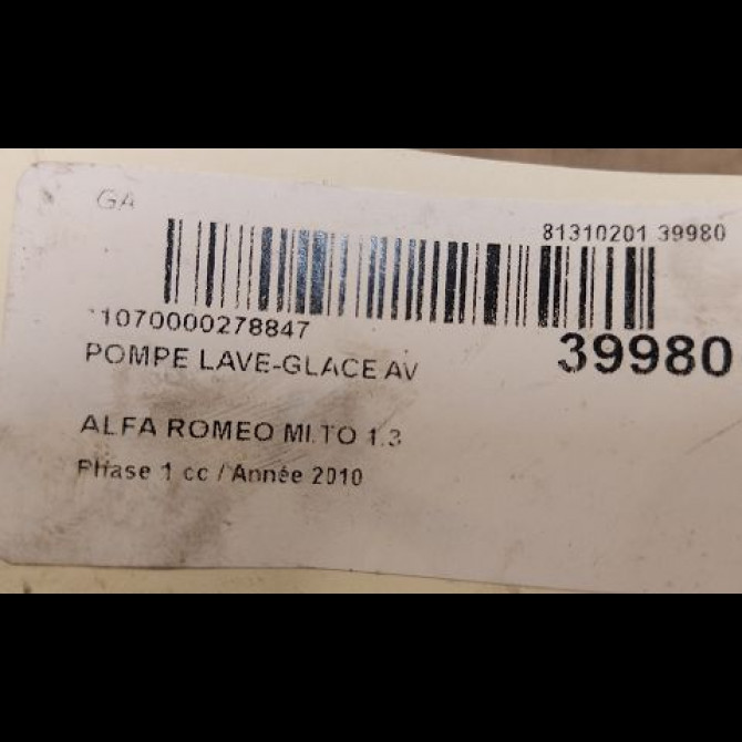 Pompe lave-glace avant occasion ALFA ROMEO MI.TO MI.TO Phase 1 2008-09-01->2016-12-31 1.3 JTDM 95ch 55702893 2