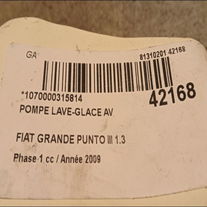 Pompe lave-glace avant occasion FIAT GRANDE PUNTO III Phase 1 09-2005->12-2013 1.3 DT MULTIJET 16v 75ch 55702893 3