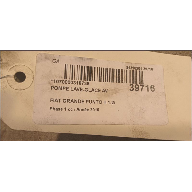 Pompe lave-glace avant occasion FIAT GRANDE PUNTO III Phase 1 09-2005->12-2013 1.2i 65ch 55702893 2