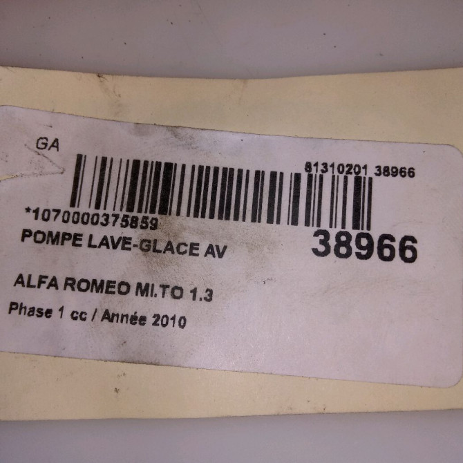 Pompe lave-glace avant occasion ALFA ROMEO MI.TO MI.TO Phase 1 2008-09-01->2016-12-31 1.3 JTDM 95ch 55702893 3