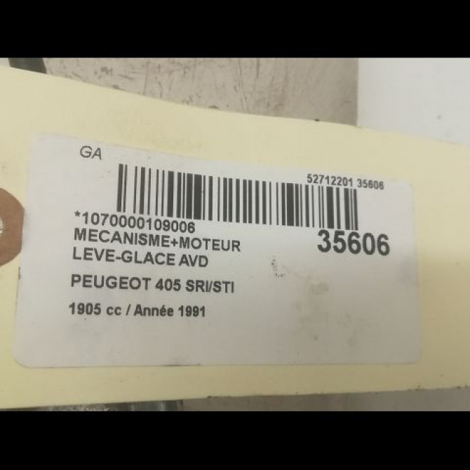 Mecanisme + moteur lève-glace avant droit occasion PEUGEOT 405 Phase 1 07-1987->06-1992 1.9 922267 4