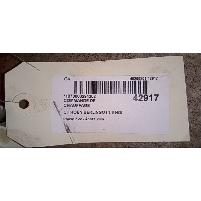 Commande de chauffage occasion CITROEN BERLINGO I Phase 2 11-2002->10-2010 1.6 HDI 92ch 6451NL 3