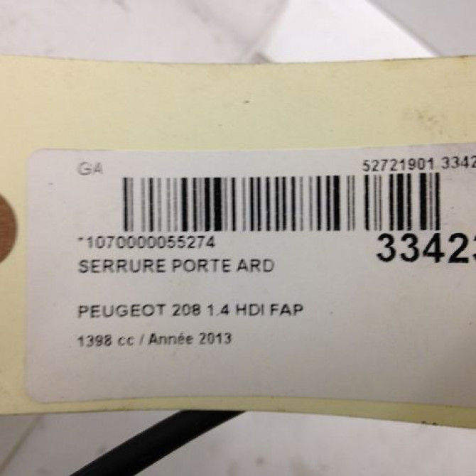 Serrure porte ard occasion PEUGEOT 208 208 Phase 1 2012-03-01->2015-09-30 1.4 HDI 68ch 9812501180 3