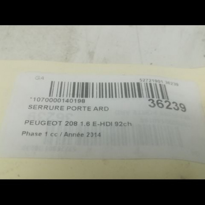 Serrure porte ard occasion PEUGEOT 208 208 Phase 1 2012-03-01->2015-09-30 1.6 E-HDI 92ch 9812501180 4