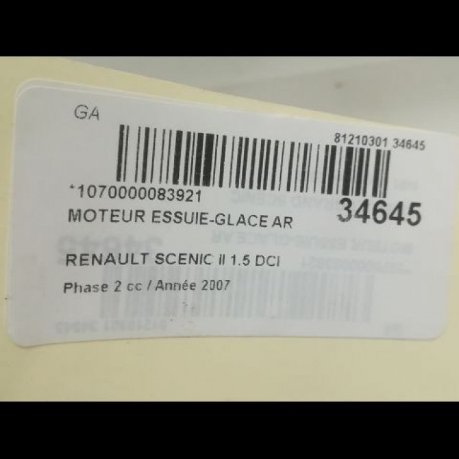 Moteur essuie-glace arrière occasion RENAULT SCENIC II Phase 2 09-2006->04-2009 1.5 DCI 105ch 8200153458 3