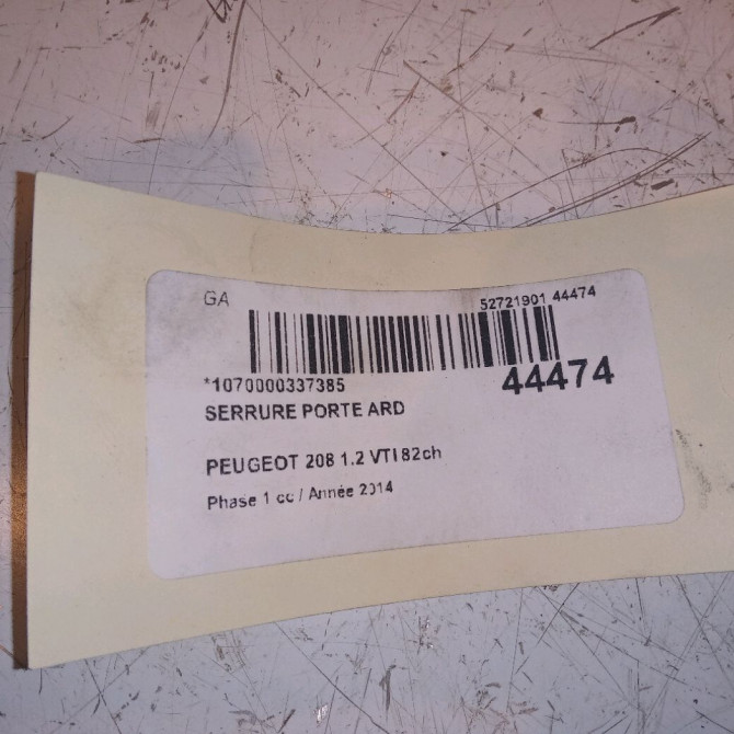 Serrure porte ard occasion PEUGEOT 208 208 Phase 1 2012-03-01->2015-09-30 1.2 VTI 82ch 4