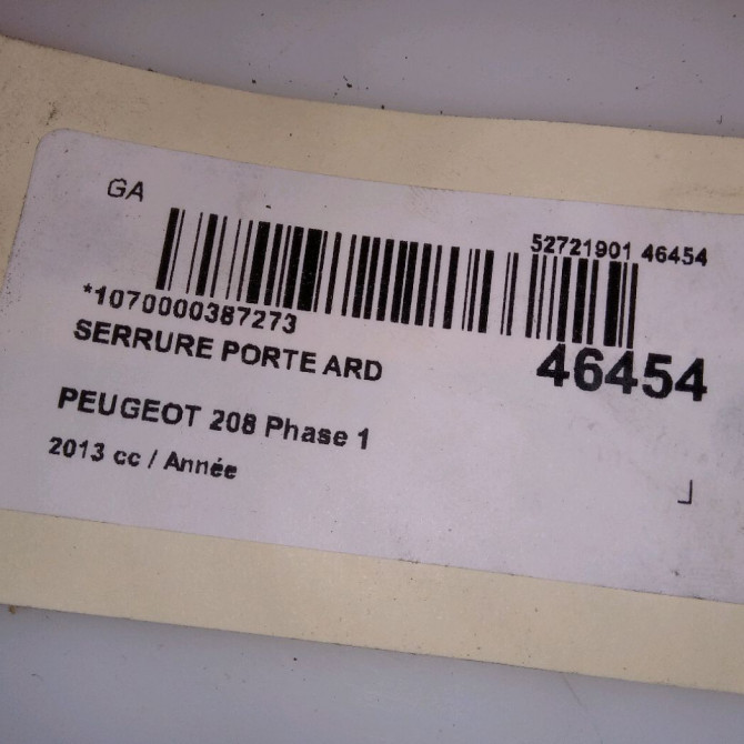 Serrure porte ard occasion PEUGEOT 208 208 Phase 1 2012-03-01->2015-09-30 6