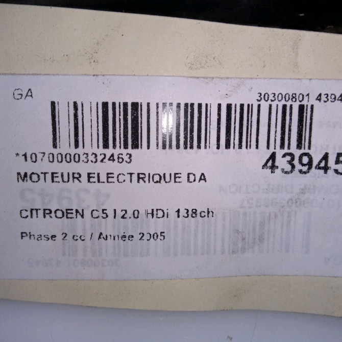 Moteur electrique de direction assistée occasion CITROEN C5 I Phase 2 09-2004->06-2008 2.0 HDi 138ch 6