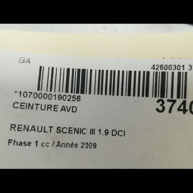 Ceinture avant droite occasion RENAULT SCENIC III Phase 1 04-2009->11-2011 1.9 DCI 130ch 868840015R 5
