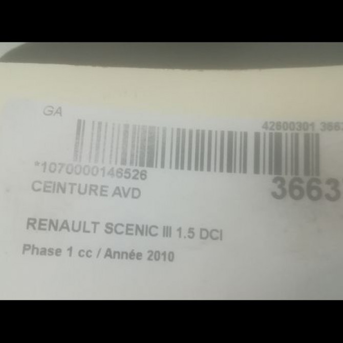 Ceinture avant droite occasion RENAULT SCENIC III Phase 1 04-2009->11-2011 1.5 DCI 105ch 868840015R 5