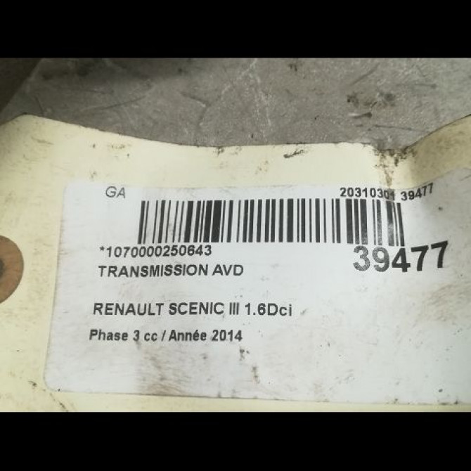 Transmission avant droite occasion RENAULT SCENIC III Phase 3 04-2013->... 1.6Dci 130ch 391001702R 5