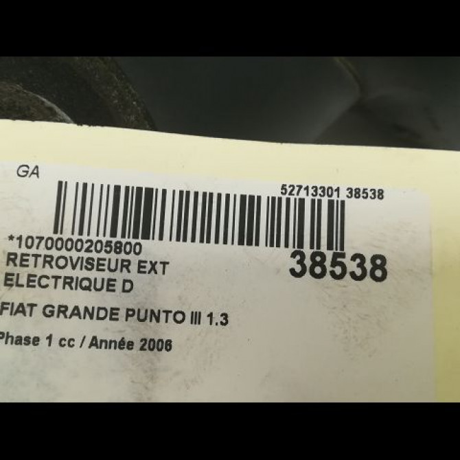 Retroviseur exterieur electrique droit occasion FIAT GRANDE PUNTO III Phase 1 09-2005->12-2013 1.3 DT MULTIJET 16v 75ch 3