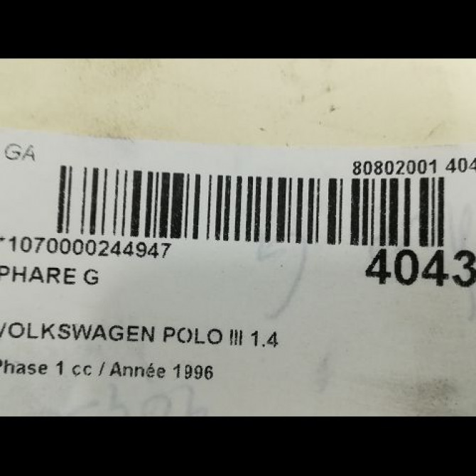 Phare gauche occasion VOLKSWAGEN POLO III Phase 1 10-1994->11-1999 1.4 6N1941015A 3