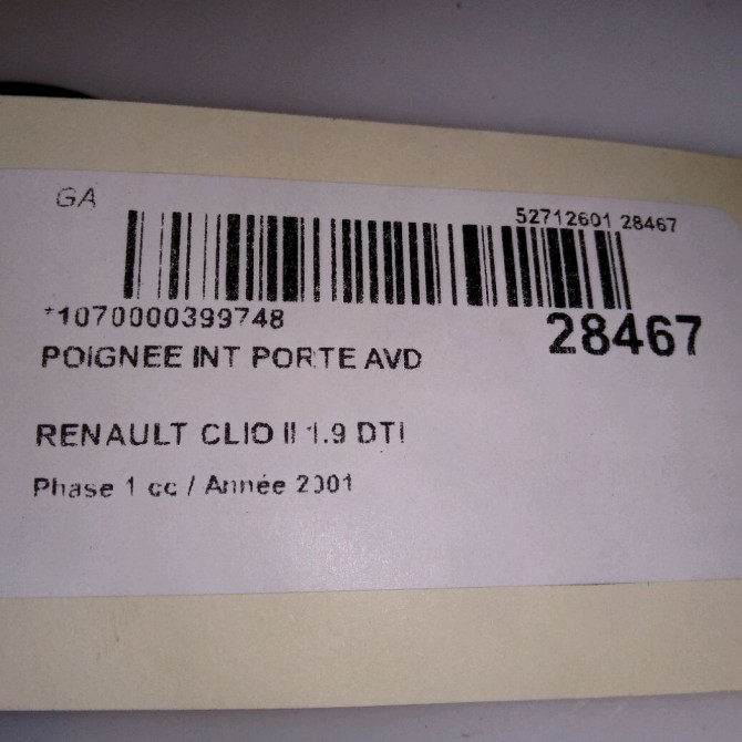 Poignee int porte avd occasion RENAULT CLIO II Phase 1 03-1998->06-2001 1.9 DTI 4