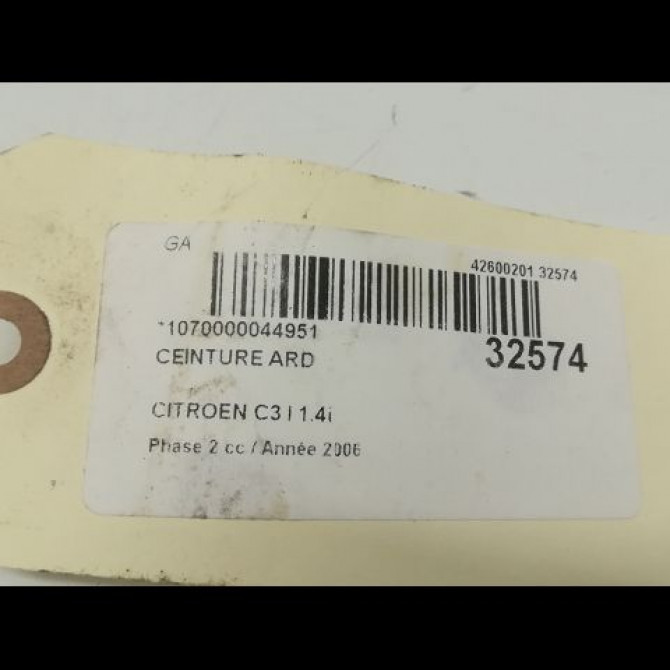 Ceinture arrière droite occasion CITROEN C3 I Phase 2 10-2005->12-2010 1.4i 8975TZ 4