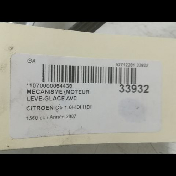 Mecanisme + moteur lève-glace avant droit occasion CITROEN C5 I Phase 2 09-2004->06-2008 1.6 HDi 110ch 9222P5 5