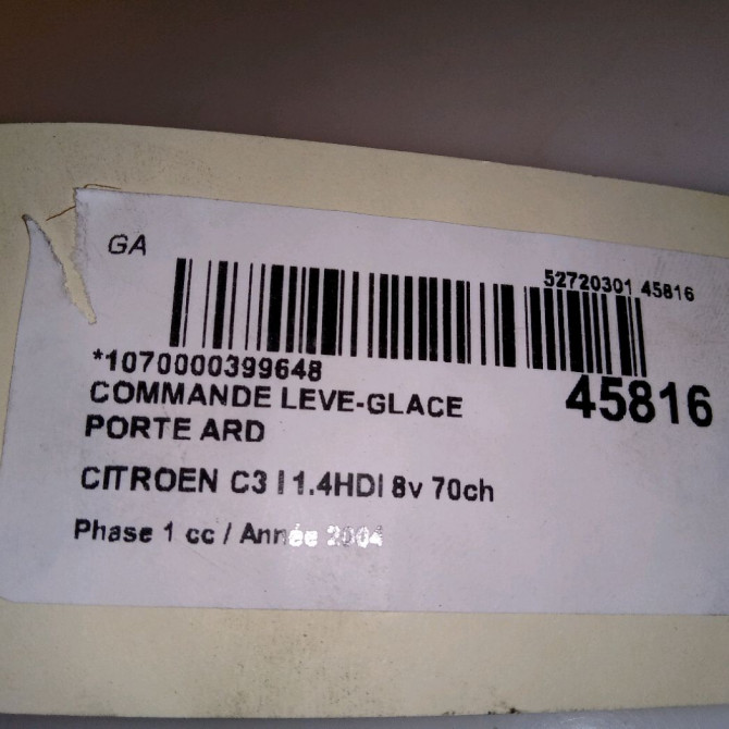 Commande leve-glace porte arrière droite occasion CITROEN C3 I Phase 1 04-2002->10-2005 1.4HDI 8v 70ch 6554Z3 5