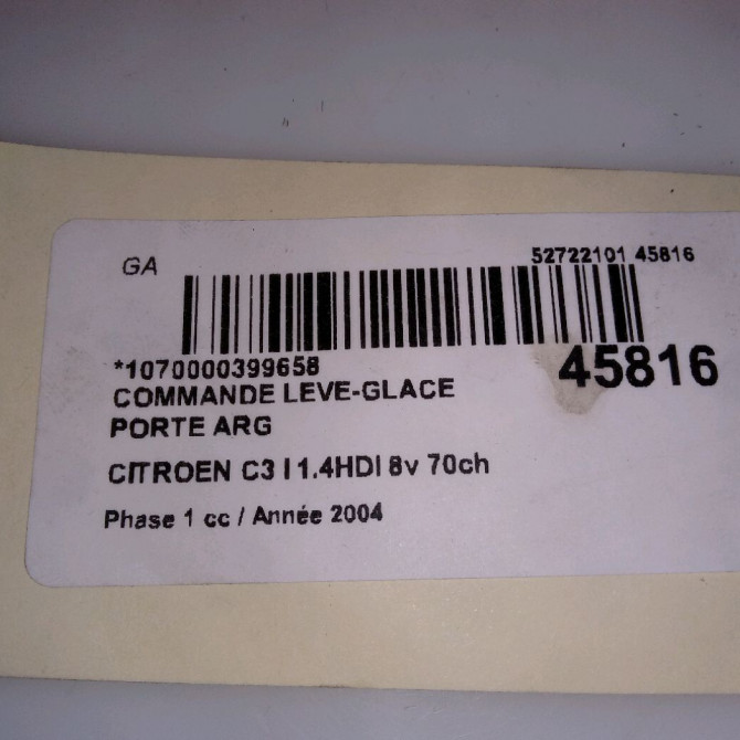 Commande leve-glace porte arrière gauche occasion CITROEN C3 I Phase 1 04-2002->10-2005 1.4HDI 8v 70ch 6554Z3 4