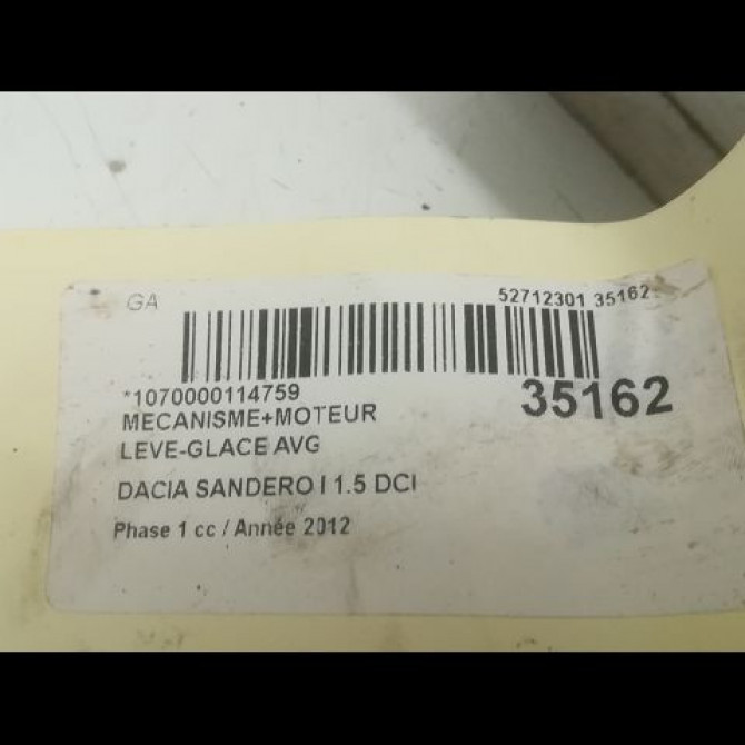 Mecanisme+moteur leve-glace avg occasion DACIA SANDERO I Phase 1 06-2008->10-2012 1.5 DCI 90ch 8200733829 5