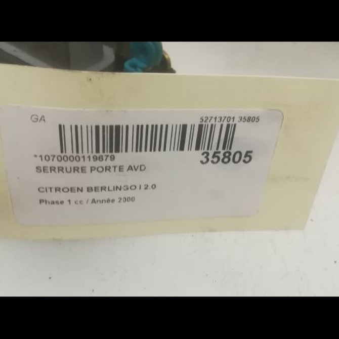 Serrure porte avd occasion CITROEN BERLINGO I Phase 1 09-1996->11-2002 2.0 HDi 9136J4 3