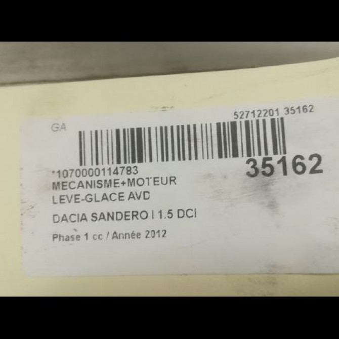 Mecanisme + moteur lève-glace avant droit occasion DACIA SANDERO I Phase 1 06-2008->10-2012 1.5 DCI 90ch 8200733828 5