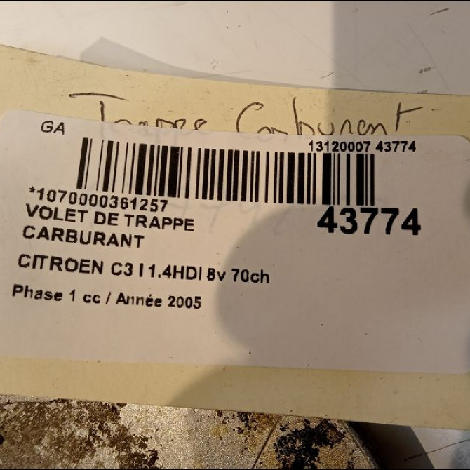Volet de trappe carburant occasion CITROEN C3 I Phase 1 04-2002->10-2005 1.4HDI 8v 70ch 151796 4