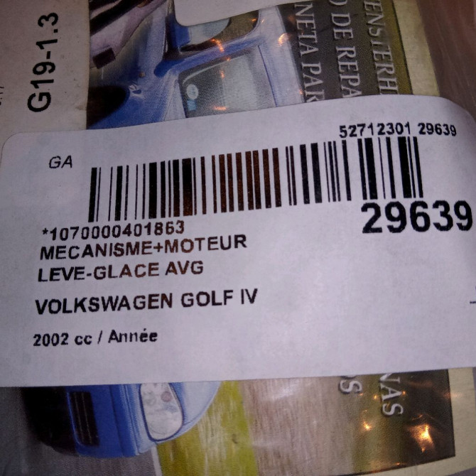 Mecanisme+moteur leve-glace avg occasion VOLKSWAGEN GOLF IV GOLF IV Phase 1 1998-01-01->2005-06-30 3